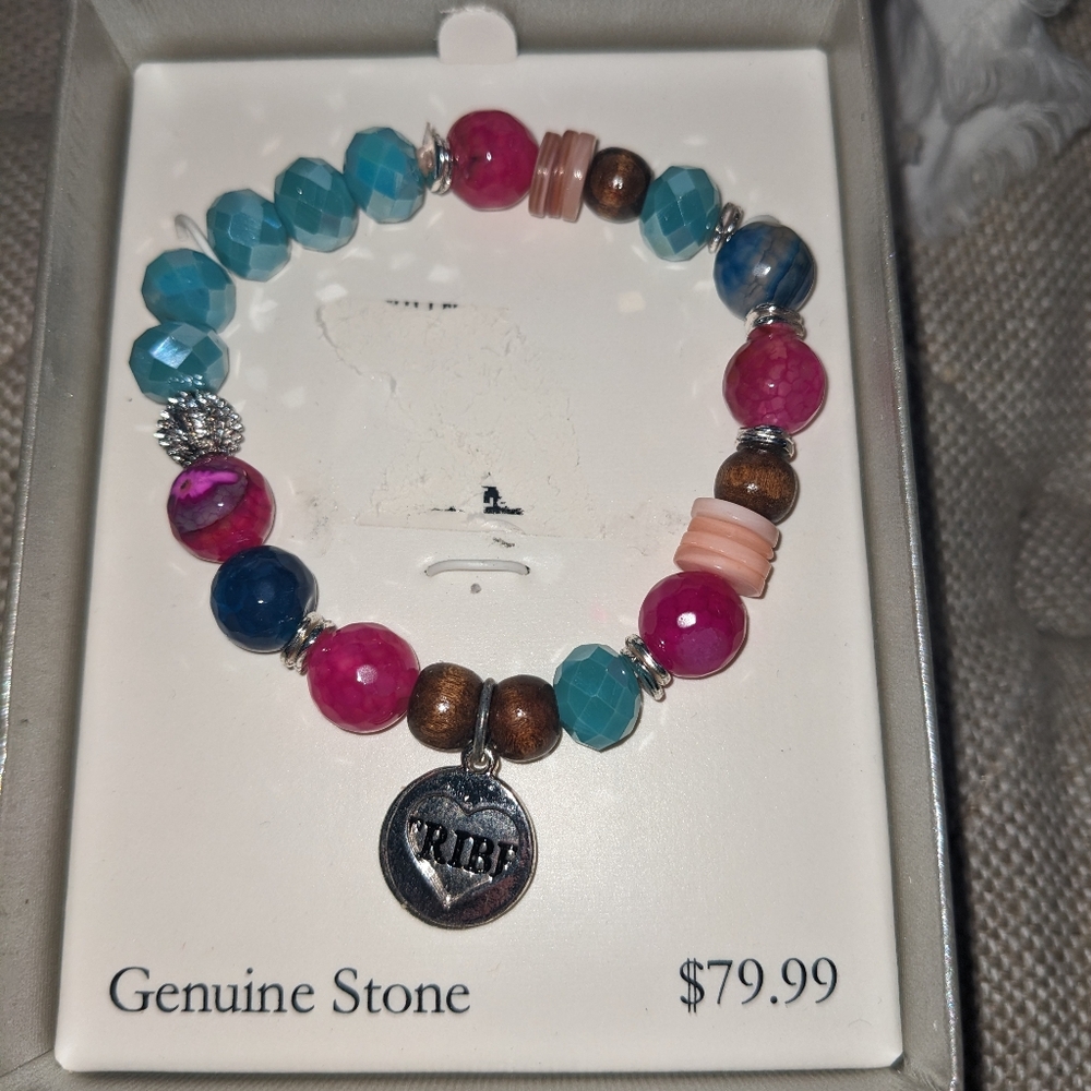 Double heart charm stretch bracelet